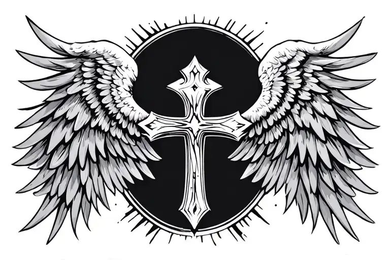 cross wings spread tattoo design idea