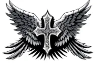 cross wings spread tattoo design idea