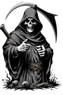 Death on cememtary with a scythe pointing his finger tattoo design idea
