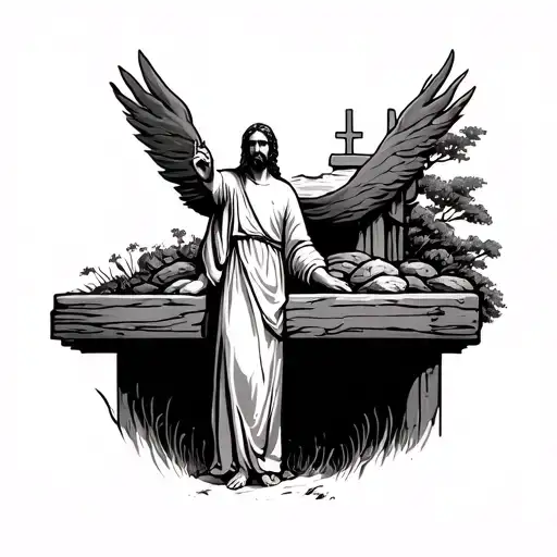 traditional faith based empty tomb tattoo design idea