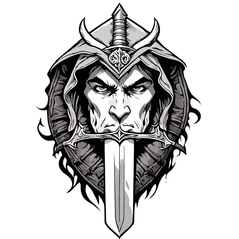 hooded warrior with sword tattoo tattoo design idea