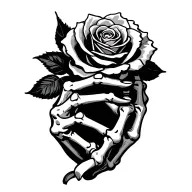 skeleton hand holding rose tattoo design idea