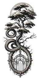 tree of life with gate to heaven and snake tattoo design idea