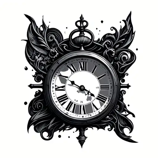 clock embedded in a stitched cut tattoo design idea