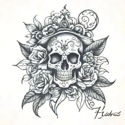 sketch of a tattoo in memory of my grandmother with the date of death tattoo design idea