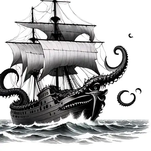 kraken attacking a ship tattoo design idea