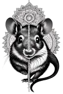 chinese zodiac rat with a half mandala above it tattoo design idea