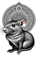 chinese zodiac rat with a half mandala above it tattoo design idea