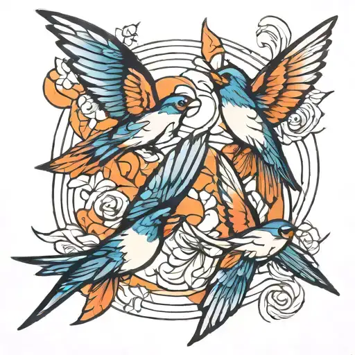 3 swallows flying away tattoo design idea