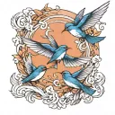 3 swallows flying away tattoo design idea