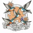 3 swallows flying away tattoo design idea