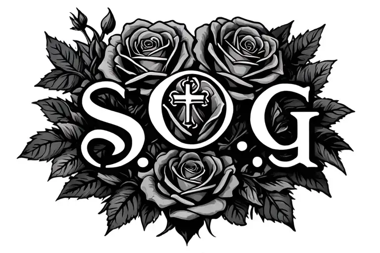 "S.O.G" "S.O.G" Roses and cross tattoo design idea