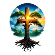 cross family tree sunrise tattoo design idea