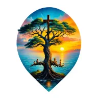 cross family tree sunrise tattoo design idea
