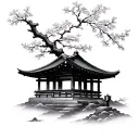 Samari / cheery blossom tree branch/ Japanese shrine tattoo design idea