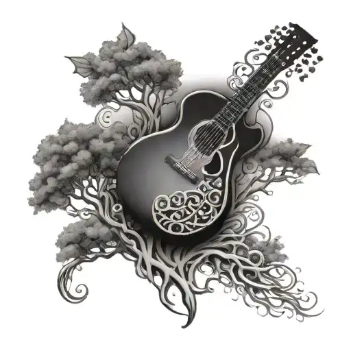 guitar and tree of life intertwined tattoo design idea