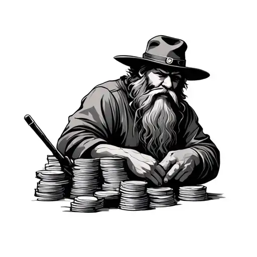 mountain man hustler counting stacks tattoo design idea