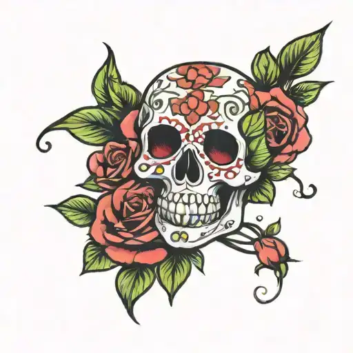  candy skull roses and the name jackie  tattoo design idea