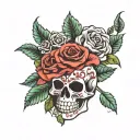  candy skull roses and the name jackie  tattoo design idea