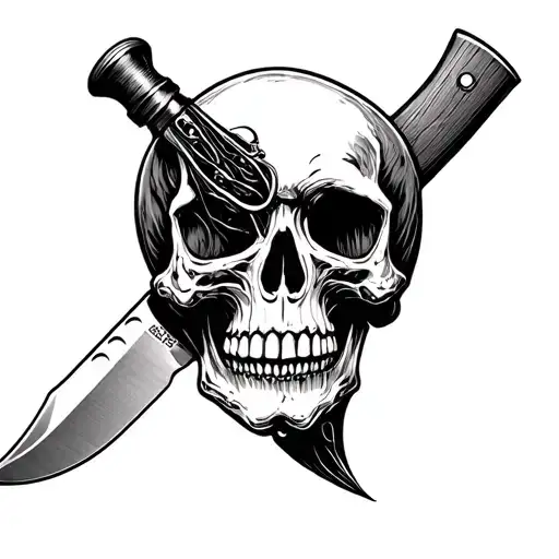 Skull sideways on a knife tattoo design idea