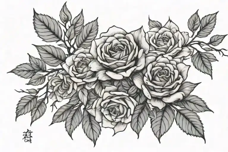 Japanese tree rose branch growing tattoo design idea