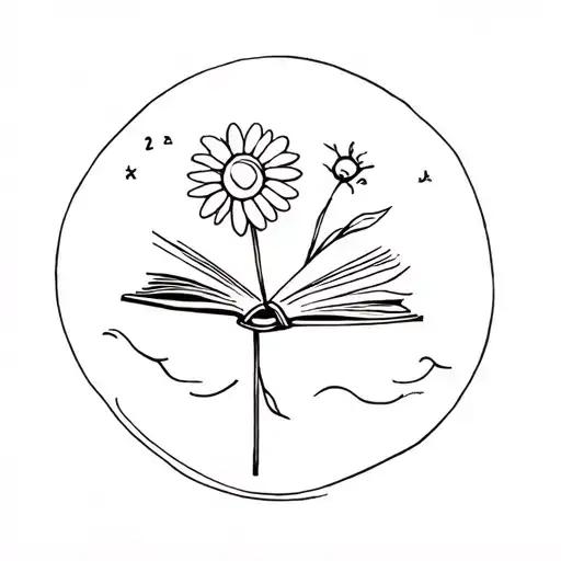 books, twenty one, sun and daisy tattoo design idea