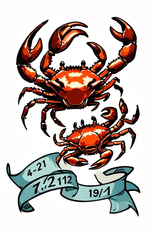bull, crab, and scorpion with birthdates 4/21/12 7/2/14 11/16/21 on ribbon tattoo design idea