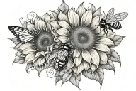 two sunflowers with a ladybug and honeybee tattoo design idea