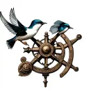 sextant with two swallows steampunk  tattoo design idea