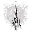 a church steeple gothic tattoo design idea