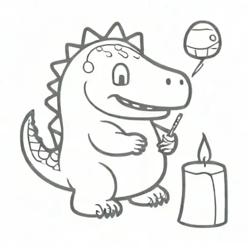 cute dinosaur roasting a marshmellow tattoo design idea