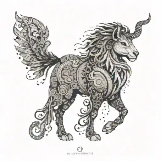 A majestic animal surrounded by intricate dotwork patterns, representing the divine presence of God in all living creatures tattoo design idea