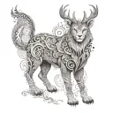 A majestic animal surrounded by intricate dotwork patterns, representing the divine presence of God in all living creatures tattoo design idea