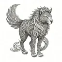 A majestic animal surrounded by intricate dotwork patterns, representing the divine presence of God in all living creatures tattoo design idea