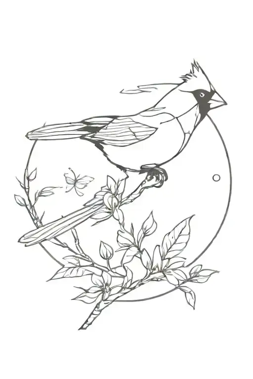 cardinal and butter fly tattoo design idea