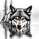 Wolf Reflection In Water tattoo design idea