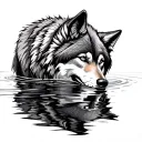 Wolf Reflection In Water tattoo design idea