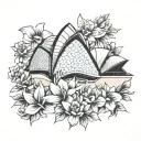 sydney opera house surrounded by aboriginal flowers tattoo design idea