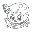 Cartoon skull, an animated slug with big eyes and a smiling jelly tattoo design idea