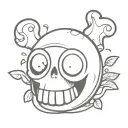 Cartoon skull, an animated slug with big eyes and a smiling jelly tattoo design idea