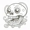Cartoon skull, an animated slug with big eyes and a smiling jelly tattoo design idea