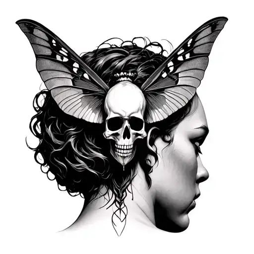 death moth back of head surrounded tattoo design idea