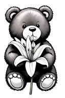 teddy bear holding a lilly flower tattoo design idea