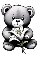 teddy bear holding a lilly flower tattoo design idea