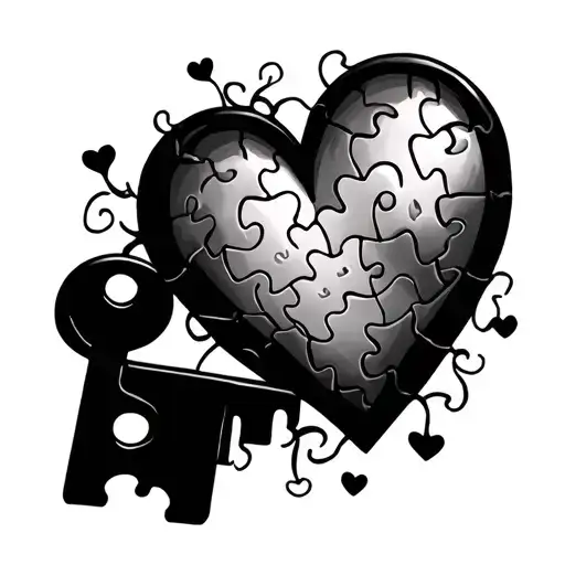 love heart and key puzzle pieces  tattoo design idea