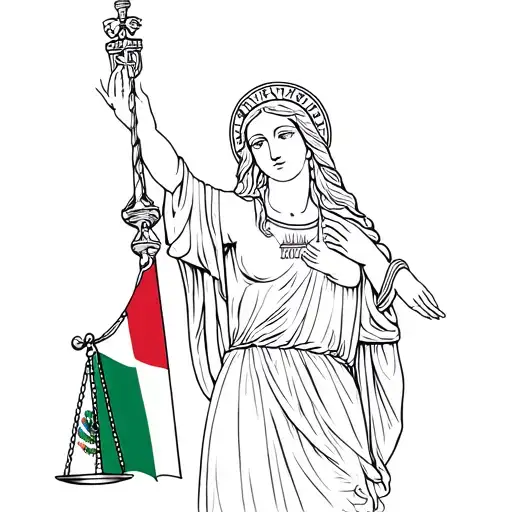 lady justice with mama mary wearing mexico flag tattoo design idea