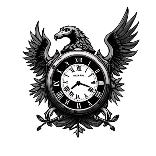 Arsenal badge and clock face tattoo design idea
