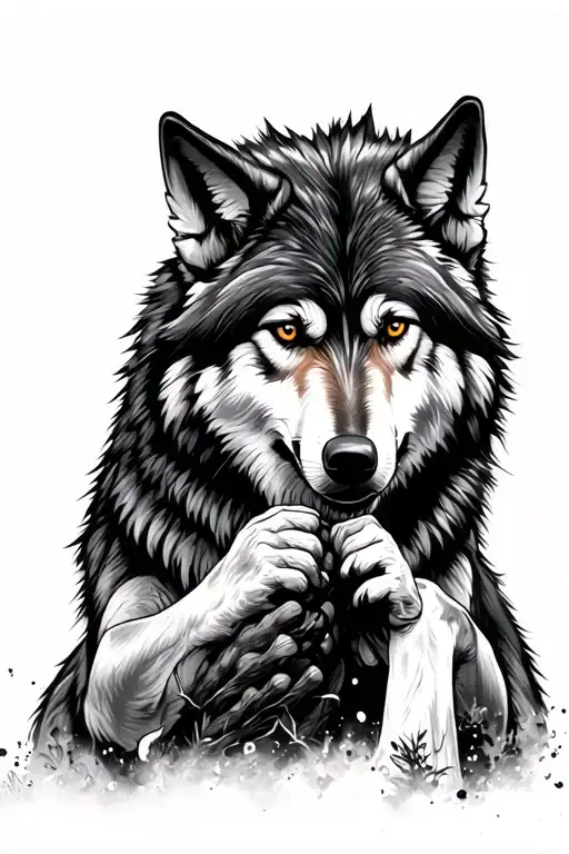 two wolves fighting tattoo design idea