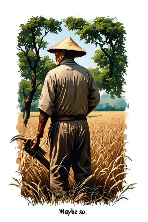 "Maybe so" "Maybe so" old Chinese farmer working in field facing away tattoo design idea