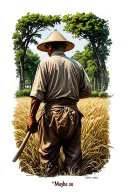 "Maybe so" "Maybe so" old Chinese farmer working in field facing away tattoo design idea